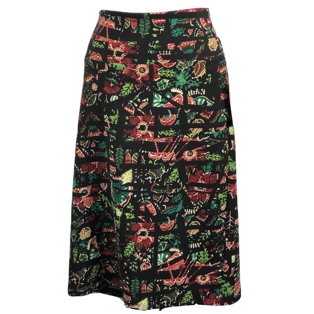 NWT Lula Roe Straight Skirt XL Blk Green Floral Abstract 36"W Artsy Fun Festival